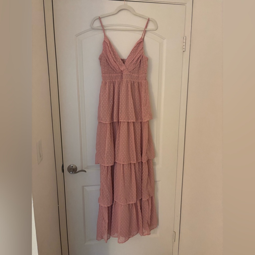 Lulu's Blush Pink Textured, Tiered Maxi Dress